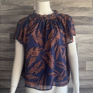 Blue and Orange Patterned Blouse
